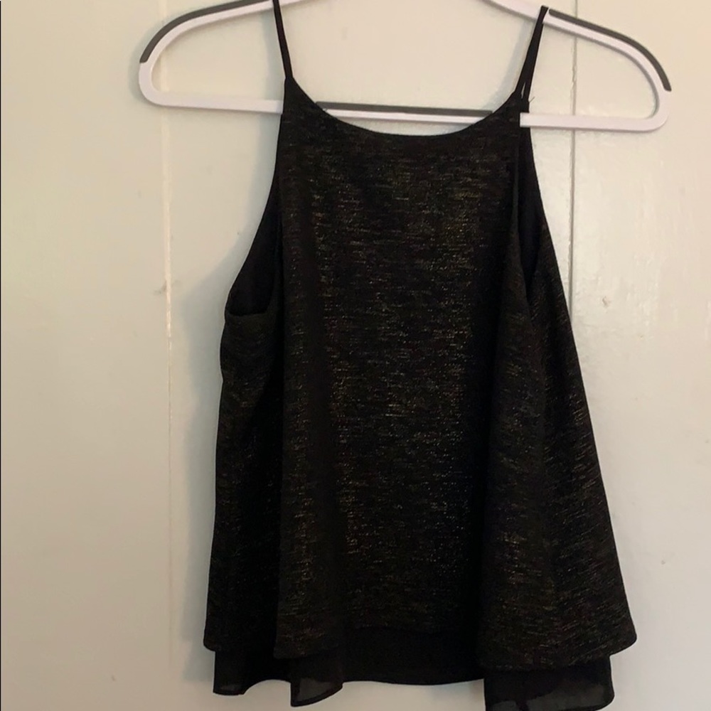 Black tank with metallic gold accents